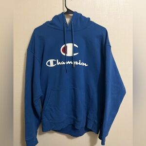 Blue embroidered champion hoodie size L